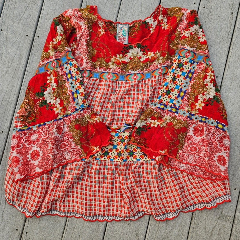 Johnny Was Fyson Mixed-Print Georgette Tunic Blouse Size 1X - Picture 2 of 12